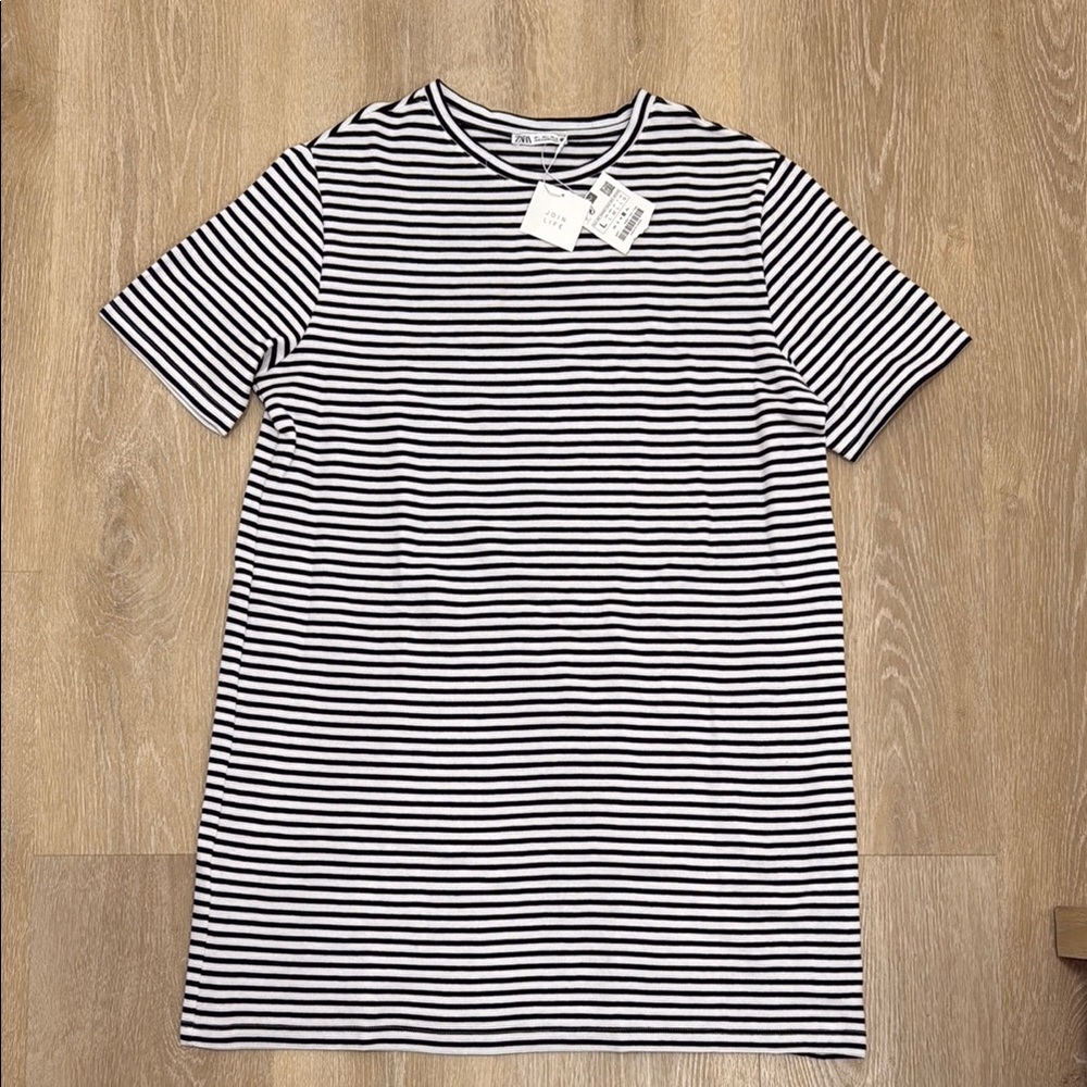 Zara Black and White Striped Dress